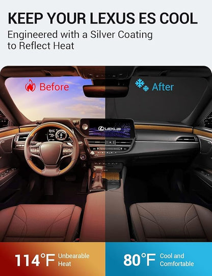Proadsy 2026 Upgrade Front Windshield Sun Shade Foldable Sunshade Protector Custom Fit 2019-2025 ES Sedan Accessories