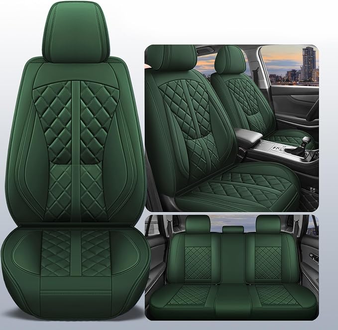 otoez Car Seat Covers Full Set, Universal Leather Seat Cover 5 Seat Waterproof & Breathable Automotive Seat Protector Full Coverage for Cars Sedens, Trucks, SUVs, Vans (Green)