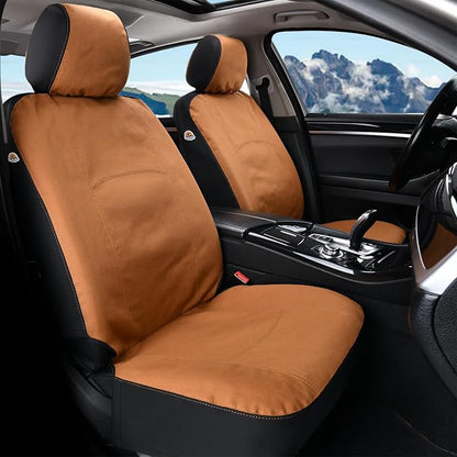 Coverado Car Seat Covers Front, Canvas Universal Seat Covers for Cars, 2-Pack Car Seat Cushions, Auto Seats Protectors for Kids & Dogs, Driver Seat Covers Fit for Most Vehicles Trucks SUVs/Khaki