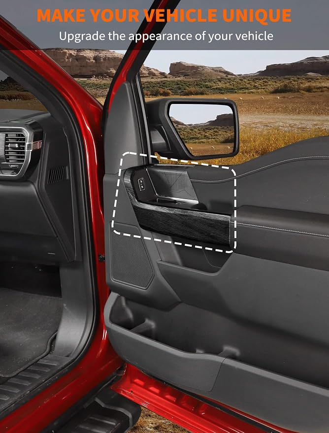 Savadicar Black Wood Grain Interior Accessories - Front Door Handles Trim Cover for Ford F150 (2021-present) - Premium Texture Interior Decor Upgrade Kit, 2-Piece Set