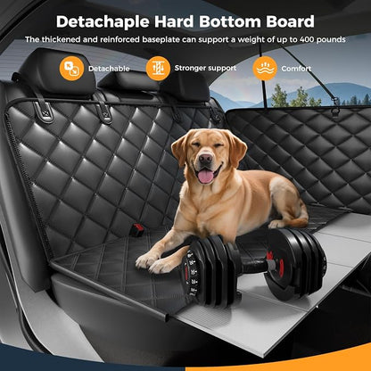 Dog Car Seat Cover for Back Seat, Hard Bottom Back Seat Extender for Dogs - Supports 400lbs, Scratch Resistant, Anti Slip Portable Dog Hammock, Suitable for F150, SUVs and Trucks Black