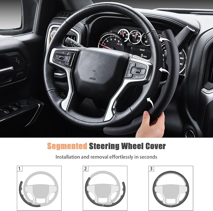 Aimato Customized Steering Wheel Cover for Chevy Silverado 1500 2019-2026/2500 3500 2020-2026/Blazer 2019-2025/Suburban Tahoe 2021-2024,Thin,Anti-Slip,Scratch-Resistant Car Accessory for Chevrolet