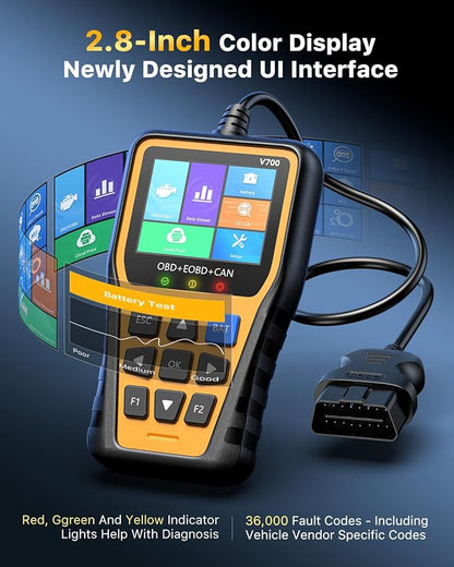 OBD2 Scanner Car Code Reader Support Voltage Test Plug and Play Fixd Car CAN Diagnostic Scan Tool Read and Clear Engine Error Codes for All OBDII Protocol Vehicles Since 1996（Yellow）