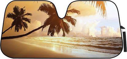 BDK Golden Sunset Beach Front Windshield Sun Shade Accordion Folding Cute Car Window Shades for Truck & Car Sunshade Shield for Sun UV Rays - Visor Protector Keeps Your Vehicle Cool - 58 x 27 inches