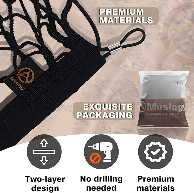 Muslogy Truck Bed Cargo Net Trunk Netting Compatible with Kia Telluride 2026 2020-2025 (V2) Accessories, Pickup Cargo Organizer SUV Sedan Storage Net w/Heavy Duty Carabiners