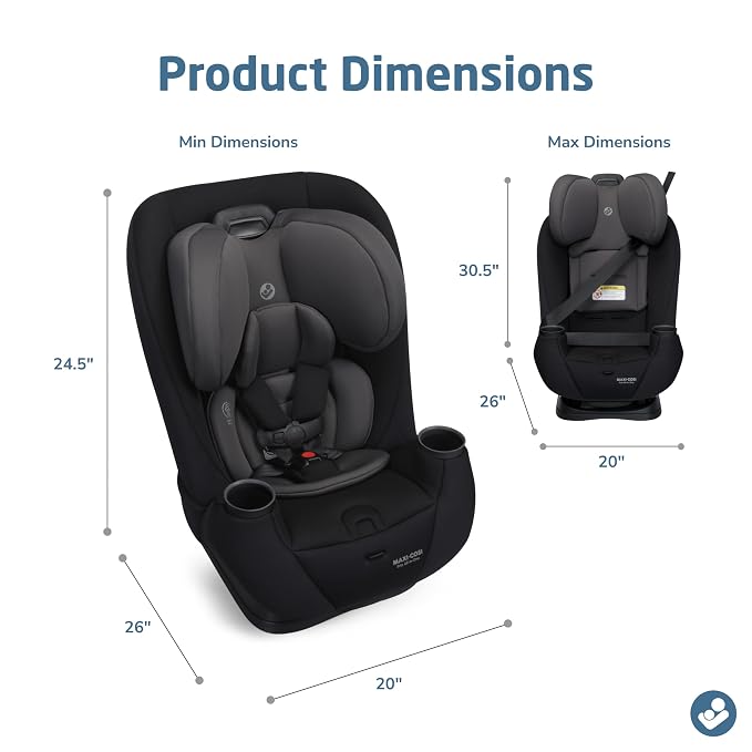 Maxi-Cosi Pria All-in-One Convertible Car Seat, Infant to Toddler Car Seat, Easy-Install Harness, Machine-Washable Cover, 5-100 lbs, Sea Shadow