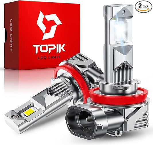 TOPIK H11/H8/H9 LED Bulbs 42,000LM Super Bright 6500K Cool White, 900% Brighter Than Halogen, Mini Size, Plug & Play, CANbus Ready, 2 Pack
