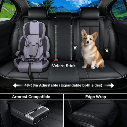 Coverado Car Seat Cover Full Set, Black Seat Covers Front Seats Back Seat Covers, Nappa Leather Waterproof, Car Seat Cushion, Car Seat Protector Universal Fit Most Cars