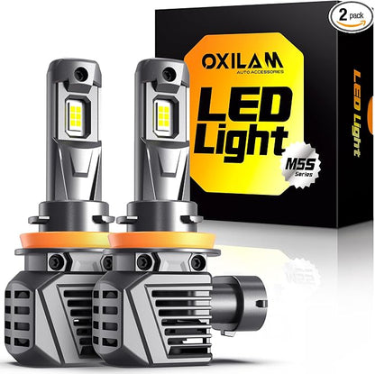 OXILAM H11 H8 H9 LED Bulb, 1000% Ultra-Brightness, 3 Min Quick Install, Wireless Plug and Play, 20 Years Lifespan, No Flicker, 99% Compatibility, Pack of 2