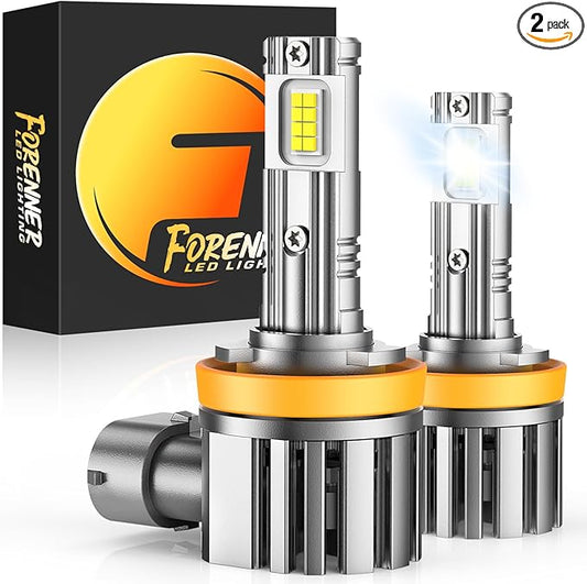 FORENNER H11 Bulbs, 45000LM 1000% Super Brightness, H11/H9/H8 Light Bulbs, 1:1 Real Size, 10 Years Lifespan, 6500K Cool White Light, IP68 Waterproof, Play-N-Plug, Pack of 2