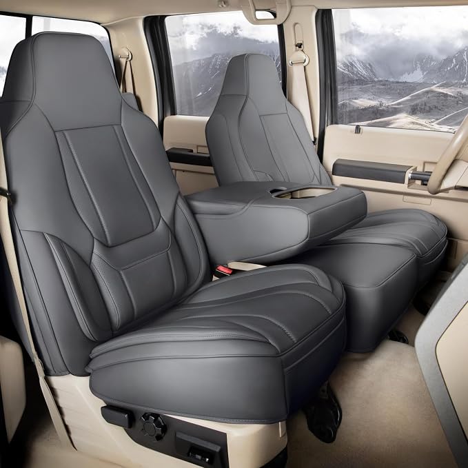 Coverland Custom Truck Car Seat Covers Front Seats for [2021-2026 Ford F150 Regular Cab Bucket Seats] - Protector Water Resistant Leather Memory Form Back Support Seat Cushion [Front-Dark Gray]