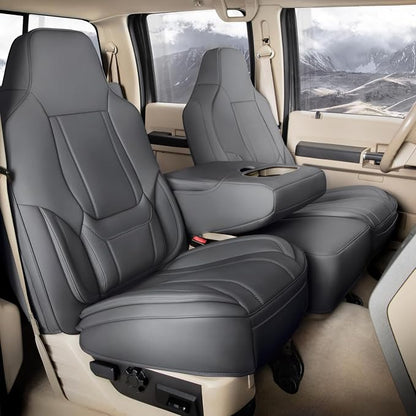 Coverland Custom Truck Car Seat Covers Front Seats for [2021-2026 Ford F150 Regular Cab Bucket Seats] - Protector Water Resistant Leather Memory Form Back Support Seat Cushion [Front-Dark Gray]