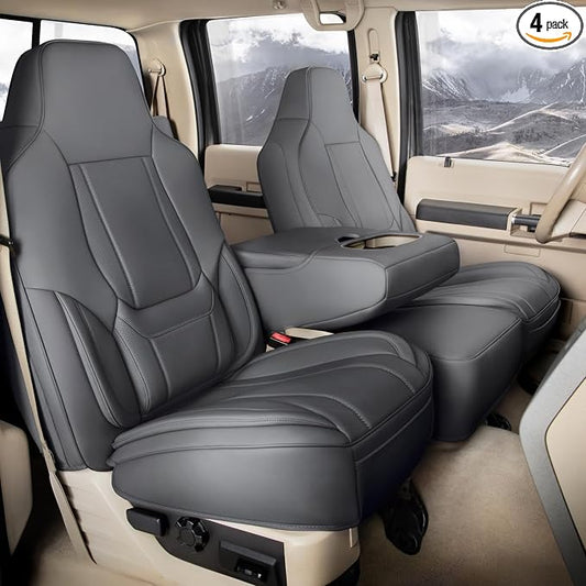 Coverland Custom Truck Car Seat Covers Front Seats for [2021-2026 Ford F150 Super, SuperCrew Cab Front Bucket Seats Rear 40/60 Bench w/o Armrest] - Protector Water Resistant Leather [Front-Dark Gray]