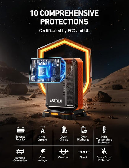 AstroAI Beta822 3000A Jump Starter with Air Compressor, 150PSI Portable Tire Inflator with Auto-Shutoff, 12V Car Battery Booster (9.0 Gas/7.0L Diesel) with LED Light and Jumper Cables, Black
