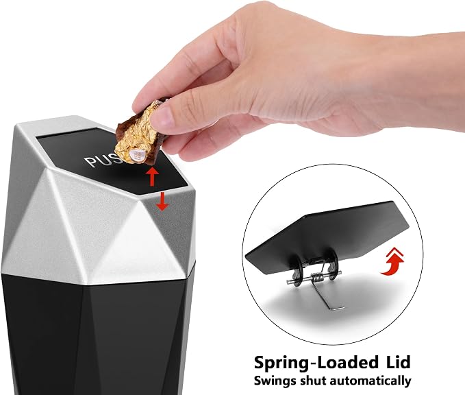 Ginsco Car Trash Can Cup Holder, Mini Car Trash Can with Lid, Car Accessories for Interior, Leakproof Small Trash Cup for Car, Home with 2 ABS Hooks and 90pcs Trash Bags Silver