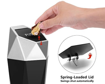 Ginsco Car Trash Can with Lid, Mini Car Cup Holder Trash Can, Car Garbage Can Car Accessories for Interior, Leakproof Small Car Trash Can, Mini Trash Can for Car, Home, Bedroom Office (Silver)