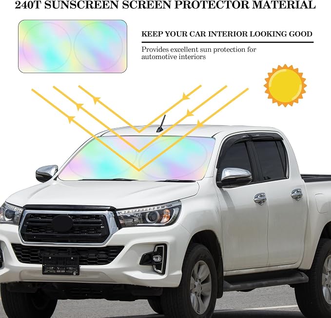 Windshield Sun Shade Foldable Car Front Window Covers for Car Accessories Sun Heat UV Rays Visor Protector Protection for Universal Cars SUV Truck (Rainbow)