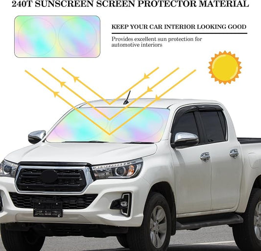 Windshield Sun Shade Foldable Car Front Window Covers for Car Accessories Sun Heat UV Rays Visor Protector Protection for Universal Cars SUV Truck (Rainbow)