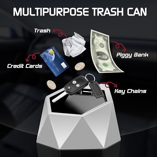 Car Trash Can with Lid, Mini Car Trash Cup with 30 Additional Trash Bags, Car Accessories for Interior, Leakproof Vehicle Garbage Bin for Car, Home, Office - 2 Packs, Silver