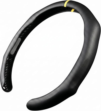 Quick Install Sporty Perforated Nappa Leather Steering Wheel Cover with Yellow Stripe Universal fit 14½" to 15" Car SUV Pickup 14.5 to 15 inches Napa
