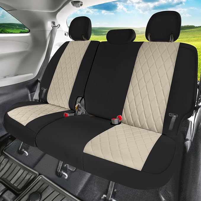 FH Group Custom Fit Car Seat Covers Specifically Made for 2011-2020 Toyota Sienna 7-8 Seater with Ultraflex Neoprene Water Resistant Automotive Seat Covers - 3rd Row Beige