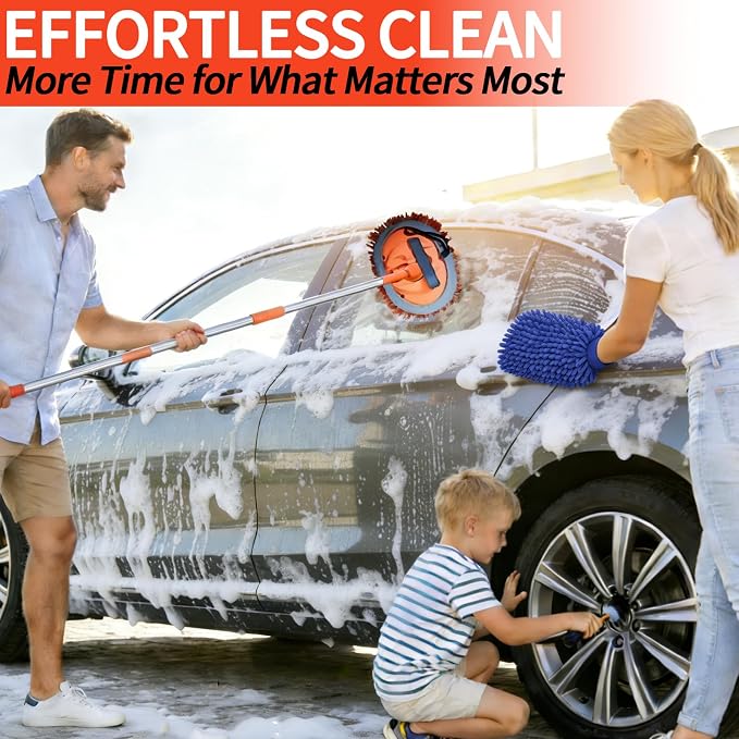 23Pcs Car Wash Kit,62" Car Wash Brush Mop with Long Handle,Car Cleaning Kit,Car Detailing Brush Set,Car Wash Bucket with Filter,Windshield Window Squeegee for Cars RV Truck Boat