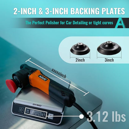 AUTIWOZ Carbon Fiber Mini Car Buffer Polisher, 630W Copper Motor 12mm Orbit, 2&3Inch Dual Action Polisher for Car Detailing, 2500-7000RPM with Soft Start, 3M Corded Auto Electric Polishing Machine
