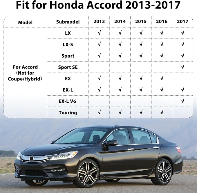 Floor Mats for Honda Accord 2013-2017 (Only for Sedan) All-Weather Custom Fit TPE Rubber Car Liners, Waterproof Anti-Slip Vehicle Accessories for Accord Front & Rear 1st & 2nd & Cargo Liner