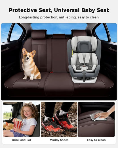 Huidasource Coffee Back Seat Cover Luxury Nappa Leather, Rear Seat Cover with Velcro Adjustable, Ventilation Holes, Child Seats, Seat Covers Waterproof Universal Fit for Most Cars SUV Trucks, Coffee