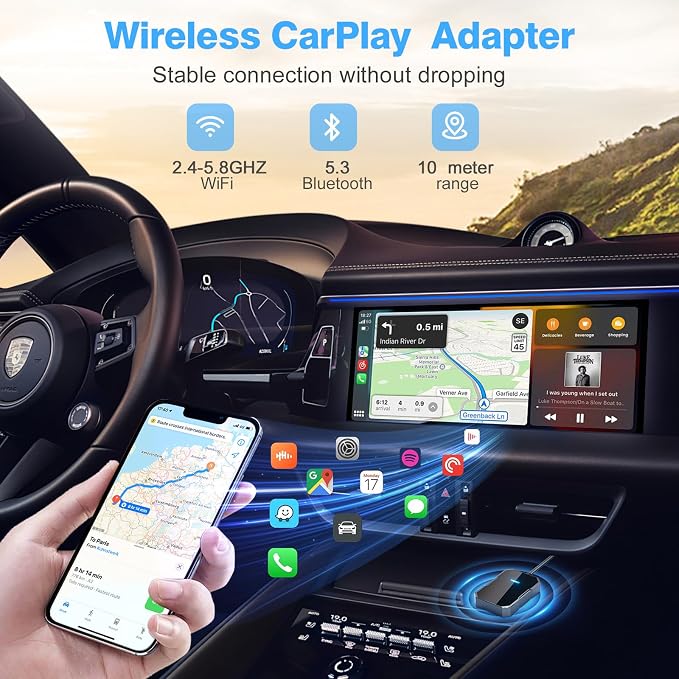 Wireless carplay Adapter for iPhone 2025, Wired CarPlay to Wireless, Mini Car Play Dongle for Phone,Instant Connectivity, Fit for Cars with Built-in CarPlay