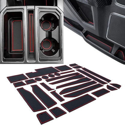 JDMCAR Liner Accessories Compatible with Ford F150 2015 2016 2017 2018 2019 2020 Premium Cup Holder, Center Console, and Door Pockets Rubber Inserts Kit (Bucket Super Crew) (Red Trim)