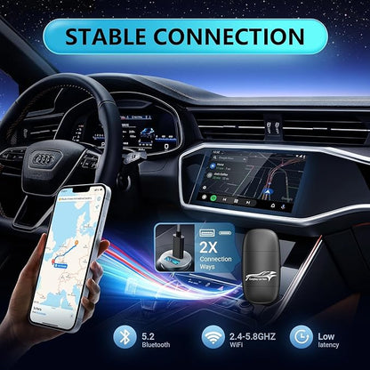 Wireless CarPlay Adapter for Apple, Convert Wired to Wireless Apple Car Play Adapter, Compatible with iOS 10+ and 2017+ Cars, Play and Plug, Stable Connection