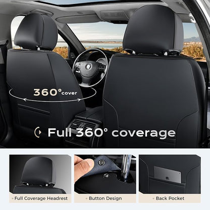 Coverado Car Seat Covers Front Seats, 2 Piece Car Seat Protector Waterproof Leather Seat Cushion Universal Fit for Truck Automotive Vehicles Black