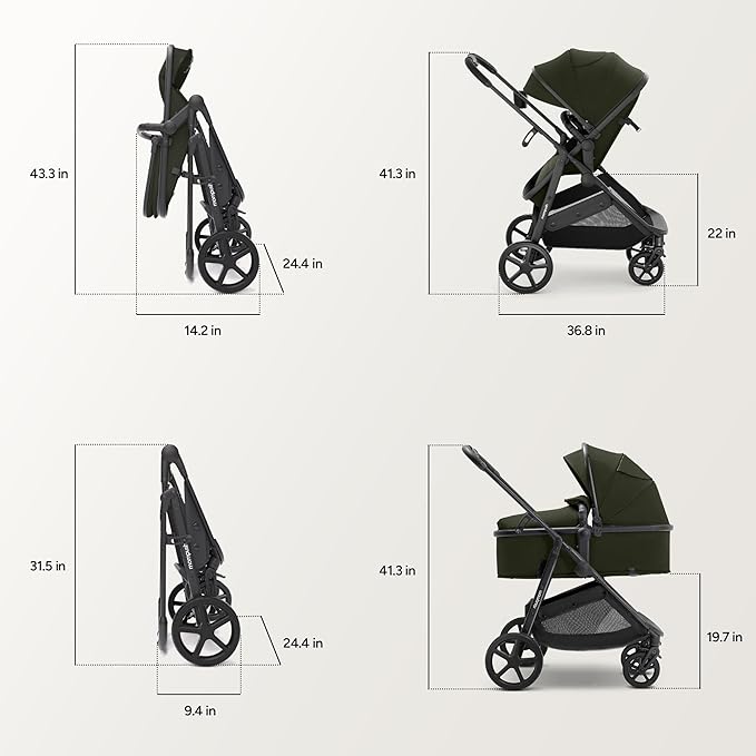 Mompush Wiz 2 in 1 Baby Stroller with Infant Pramette Mode, One Hand Fold Convertible Newborn to Toddler Stroller with Reversible Seat and Large UPF 50+ Canopy
