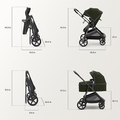 Mompush Wiz 2 in 1 Baby Stroller with Infant Pramette Mode, One Hand Fold Convertible Newborn to Toddler Stroller with Reversible Seat and Large UPF 50+ Canopy