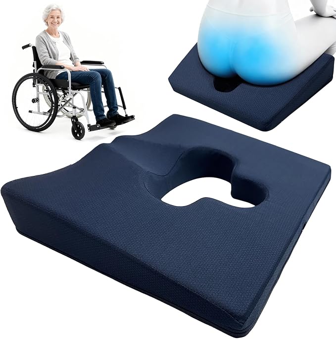 Gel Wheelchair Seat Cushion,Bed Sore Cushions for Butt,hemorrhoid pillow for Chair,Pressure Sore cushion,Memory Foam Butt Pillow,Sciatica,Coccyx,Pressure Ulcer Pain Relief,Washable Cover(Blue)