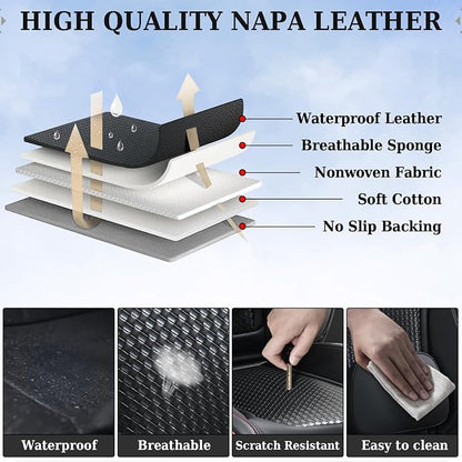 Coverado Car Seat Covers Full Set, Black Redline Seat Covers for Cars, Waterproof Nappa Leather Automotive Seat Covers with Lumbar Head Pillow, Car Seat Protectors, Universal Fit for Most Cars SUV