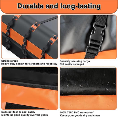 20 Cubic Feet Roof Cargo Bag - Heavy Duty Waterproof Car Top Carrier with 840D PVC, Anti-Slip Mat, 6 Door Hooks, Luggage Lock, for SUV Truck Minivan Without Rack