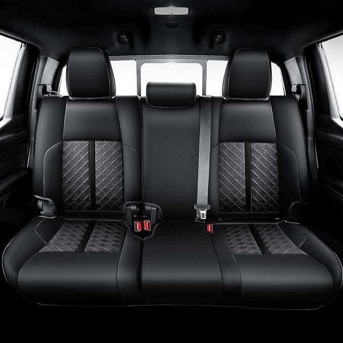 Carlimeki Leather Seat Covers Custom Fit for Tacoma Gen 4th (2024-2026) Double Cab, for SR, SR5, TRD PreRunner, TRD Sport, TRD Off-Road, Limited, Trailhunter - Armrest Covers Included - Fully Covered