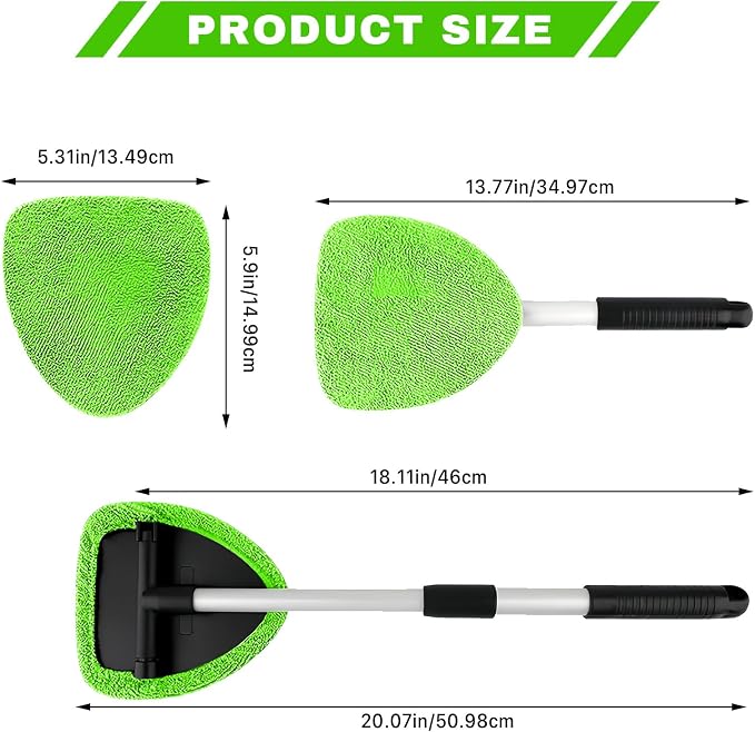 Windshield Cleaning Tool, Car Window Cleaner with Extendable Handle, 4 Microfiber Pads and Spray Bottle, Auto Interior Exterior Glass Wiper Cleaning Kit Universal for RV, SUV, Truck (Green)