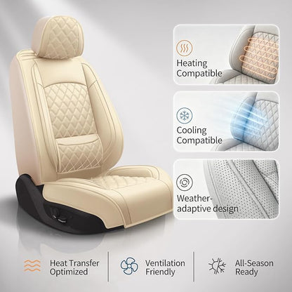 Car Seat Covers Compatible with Hyundai Elantra 2017-2025 2026 - Waterproof & Breathable Luxury Leather All-Weather Seat Cushions Protectors,Airbag Compatible,Only 2 Front seat Covers (Beige)