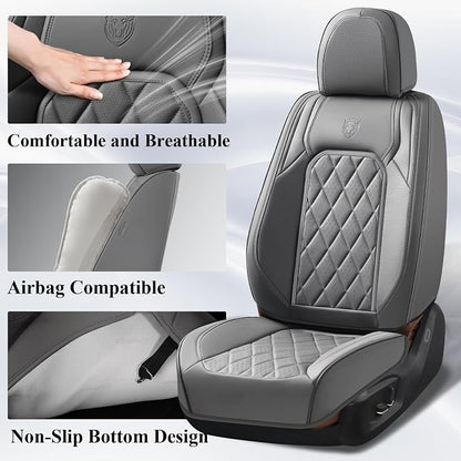 Coverado Leather Seat Covers, Car Seat Covers Full Set, Waterproof Faux Leather Seat Cover, Car Seat Protectors 5 Seats, Automotive Seat Covers Universal Fit for Most Cars SUV Trucks, Gray