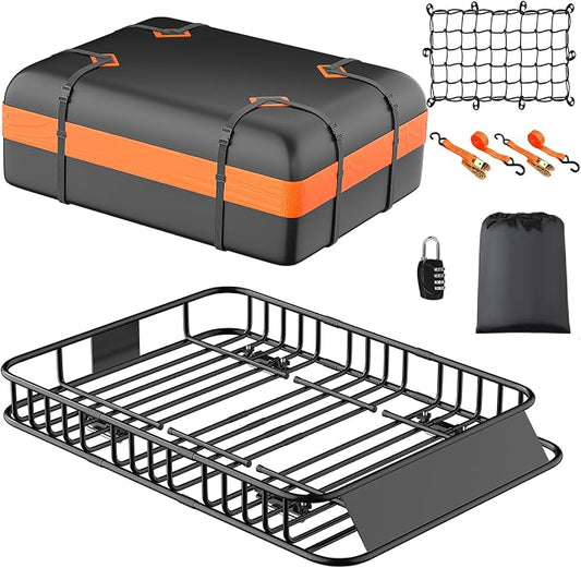 Roof Rack Carrier Basket 51" X 36" X 5" Universal Rooftop Cargo Basket - 200LB Capacity with 15 Cu.Ft Waterproof Bag, Heavy Duty Roof Rack for SUV/Truck/Van Cargo Carrier, Corrosion-Resistant Steel