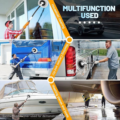 Car Wash Brush with Long Handle, Chenille Microfiber Car Wash Mop Kit, Scratch Free Car Cleaning Supplies with Ergonomic 15掳 Curved Extension Pole for RV Truck Boat Windshield - White