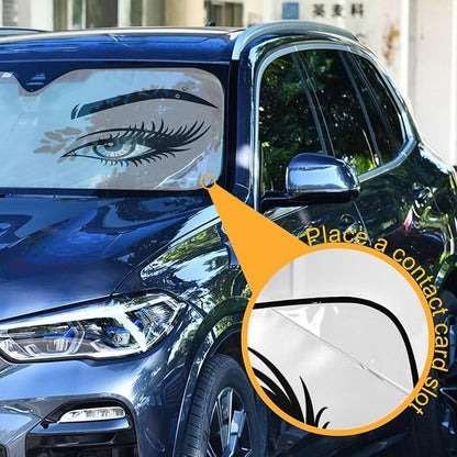 Women Eyelash Eyes Makeup Windshield Sun Shade for Car Auto SUV Truck Foldable Front Window Sunshade Sun Visor Protector Block UV Rays Reflect Heat, 55" x 28"
