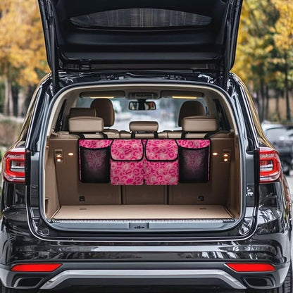 Sturdy Car Trunk Organizer Pink Leopard Print Trunk Hanging Storage Bag Multipurpose Cargo Bag,Frees Trunk Floor