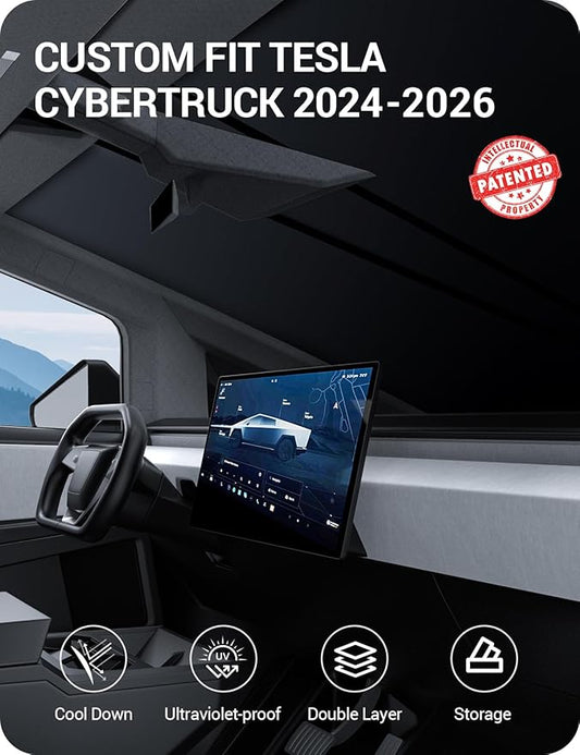 BASENOR 2024 2025 2026 Tesla Cybertruck Windshield Sunshade [Nano Ice Crystal Cooling] Folding Front Window Sun Shade Block UV Full Cover [No Gaps] Heat Protection Visor for Cybertruck Accessories