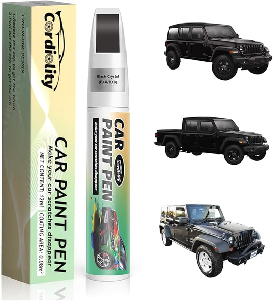 Car Touch Up Paint Black Crystal(PX8/DX8) for Jeep, Color Accurate Car Scratch Repair Remover Pen Fix Auto Paint Chips and Nicks