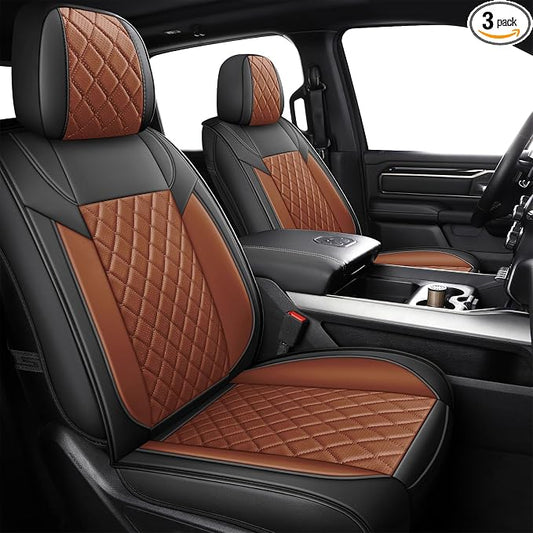 FREESOO Seat Covers for Dodge Ram 2019-2026 Ram 1500 Crew Quad Regular Cab 2011-2026 2500 3500 Mega Cab Bighorn Longhorn Laramie Tradesman, with Flat Bench, Black Brown