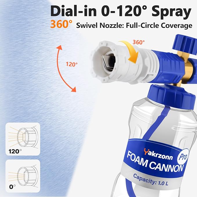 Foam Cannon for Pressure Washer, Professional Car Cannon Lance, 1L Wide Mouth Bottle, 1/4 Inch Quick Connector, 4000 PSI, 360 Rotatable Nozzle, Adjustable Thick Snow Foam, 1.2mm Orifice